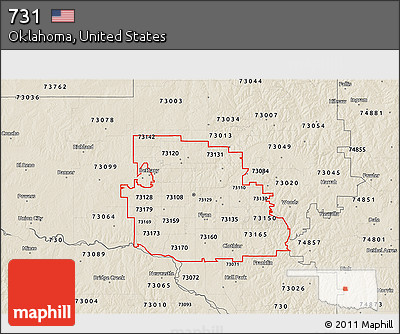 Shaded Relief 3D Map of ZIP Codes Starting with 731