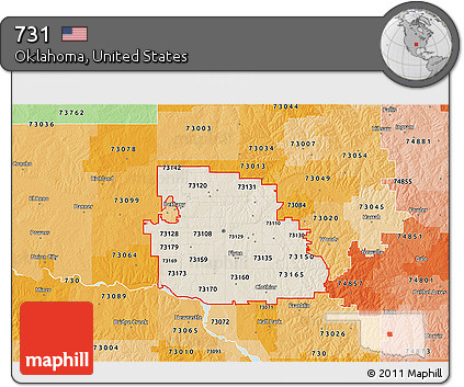 Shaded Relief 3D Map of ZIP Codes Starting with 731, political shades outside