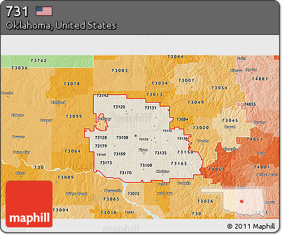 Shaded Relief 3D Map of ZIP Codes Starting with 731, political shades outside