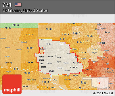 Shaded Relief 3D Map of ZIP Codes Starting with 731, political shades outside