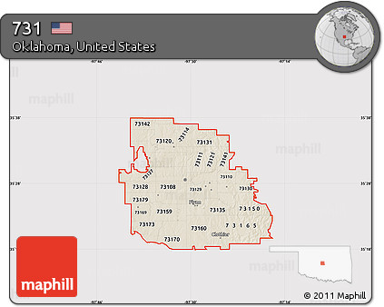 Shaded Relief Map of ZIP Codes Starting with 731, cropped outside