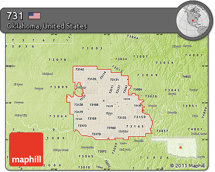 Shaded Relief Map of ZIP Codes Starting with 731, physical outside
