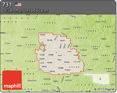 Shaded Relief Map of ZIP Codes Starting with 731, physical outside