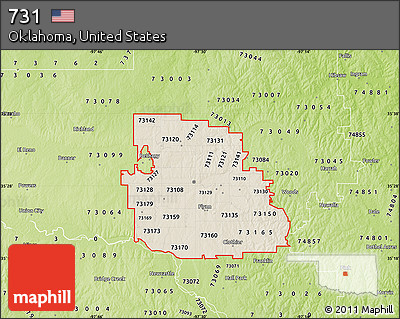 Shaded Relief Map of ZIP Codes Starting with 731, physical outside