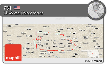 Classic Style Panoramic Map of ZIP Codes Starting with 731
