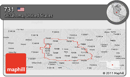 Silver Style Panoramic Map of ZIP Codes Starting with 731