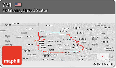 Silver Style Panoramic Map of ZIP Codes Starting with 731