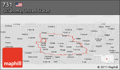 Silver Style Panoramic Map of ZIP Codes Starting with 731