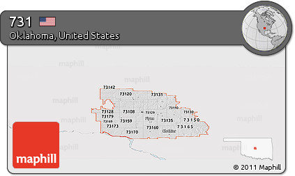 Silver Style Panoramic Map of ZIP Codes Starting with 731, single color outside
