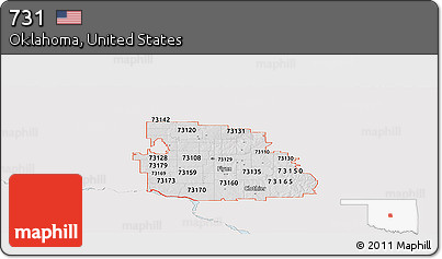 Silver Style Panoramic Map of ZIP Codes Starting with 731, single color outside