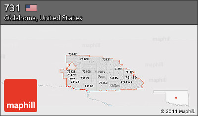Silver Style Panoramic Map of ZIP Codes Starting with 731, single color outside