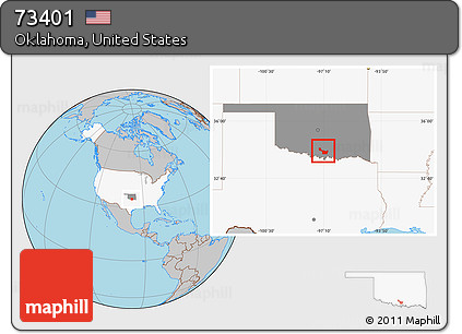 Gray Location Map of ZIP Code 73401, highlighted country, highlighted state