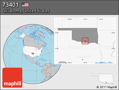 Gray Location Map of ZIP Code 73401, highlighted country, highlighted state