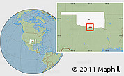 Savanna Style Location Map of ZIP code 73430, highlighted county, highlighted state, hill shading
