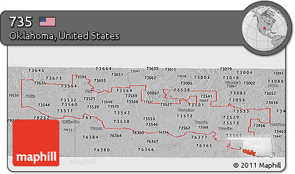 Gray Panoramic Map of ZIP Codes Starting with 735