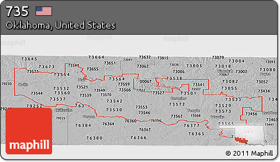 Gray Panoramic Map of ZIP Codes Starting with 735