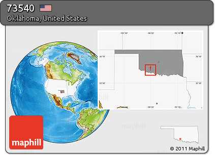 Physical Location Map of ZIP Code 73540, highlighted country, highlighted state