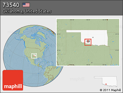 Savanna Style Location Map of ZIP Code 73540, highlighted county, highlighted state, hill shading