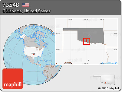 Gray Location Map of ZIP Code 73548, highlighted country, highlighted state