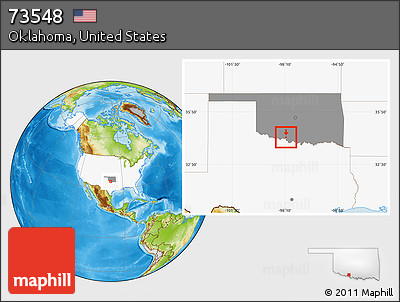 Physical Location Map of ZIP Code 73548, highlighted country, highlighted state