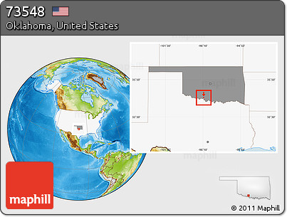 Physical Location Map of ZIP Code 73548, highlighted country, highlighted state