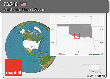 Satellite Location Map of ZIP Code 73548, highlighted country, highlighted state