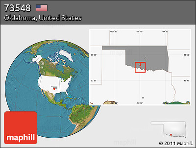 Satellite Location Map of ZIP Code 73548, highlighted country, highlighted state