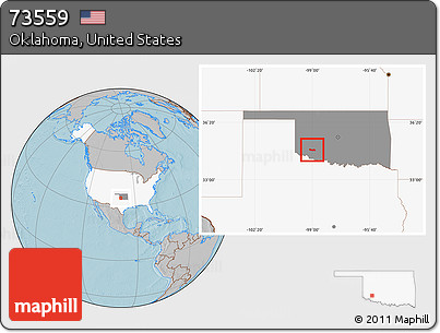 Gray Location Map of ZIP Code 73559, highlighted country, highlighted state, hill shading