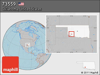 Gray Location Map of ZIP Code 73559, highlighted state, hill shading