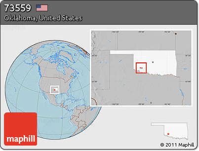 Gray Location Map of ZIP Code 73559, highlighted state, hill shading
