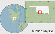Savanna Style Location Map of ZIP code 73572, highlighted state, hill shading