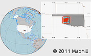 Gray Location Map of ZIP codes starting with 736, highlighted country, highlighted state, hill shading