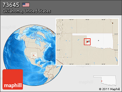 Shaded Relief Location Map of ZIP Code 73645, highlighted county, highlighted state