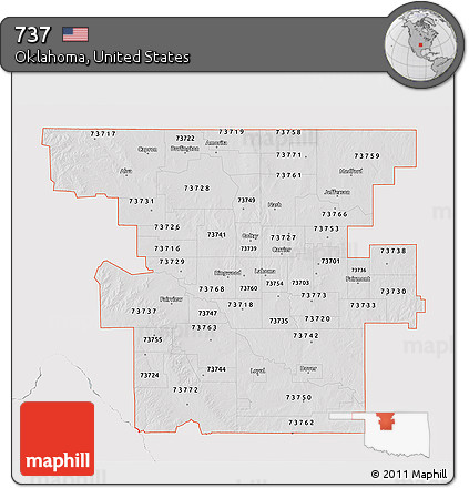 Silver Style 3D Map of ZIP Codes Starting with 737, single color outside