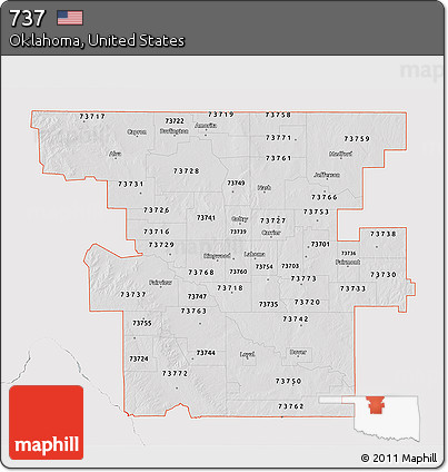 Silver Style 3D Map of ZIP Codes Starting with 737, single color outside
