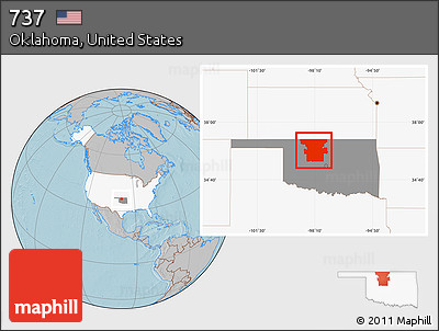 Gray Location Map of ZIP Codes Starting with 737, highlighted country, highlighted state, hill shading