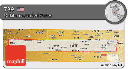 Shaded Relief Panoramic Map of ZIP Codes Starting with 739, physical outside