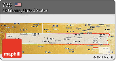 Shaded Relief Panoramic Map of ZIP Codes Starting with 739, physical outside