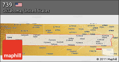 Shaded Relief Panoramic Map of ZIP Codes Starting with 739, physical outside