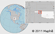 Gray Location Map of ZIP code 73931, highlighted county, highlighted state, hill shading