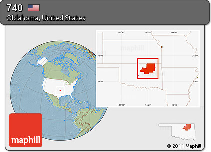 Savanna Style Location Map of ZIP Codes Starting with 740, highlighted country, hill shading