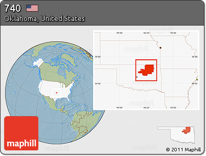 Savanna Style Location Map of ZIP Codes Starting with 740, highlighted country, hill shading