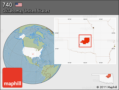 Savanna Style Location Map of ZIP Codes Starting with 740, highlighted country, hill shading