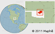 Savanna Style Location Map of ZIP codes starting with 740, highlighted state, hill shading