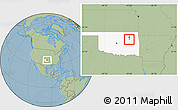 Savanna Style Location Map of ZIP code 74011, highlighted state, hill shading