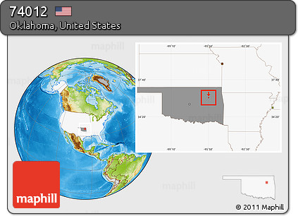 Physical Location Map of ZIP Code 74012, highlighted country, highlighted state