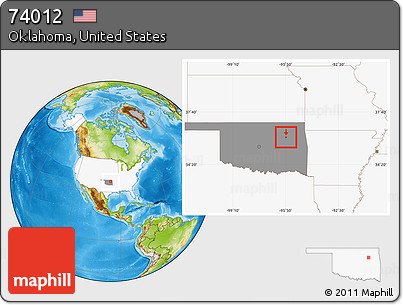 Physical Location Map of ZIP Code 74012, highlighted country, highlighted state