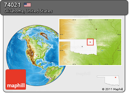 Physical Location Map of ZIP Code 74021, highlighted state