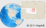 Shaded Relief Location Map of ZIP code 74033, highlighted county, highlighted state