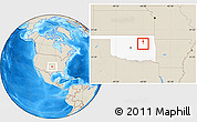 Shaded Relief Location Map of ZIP code 74033, highlighted state